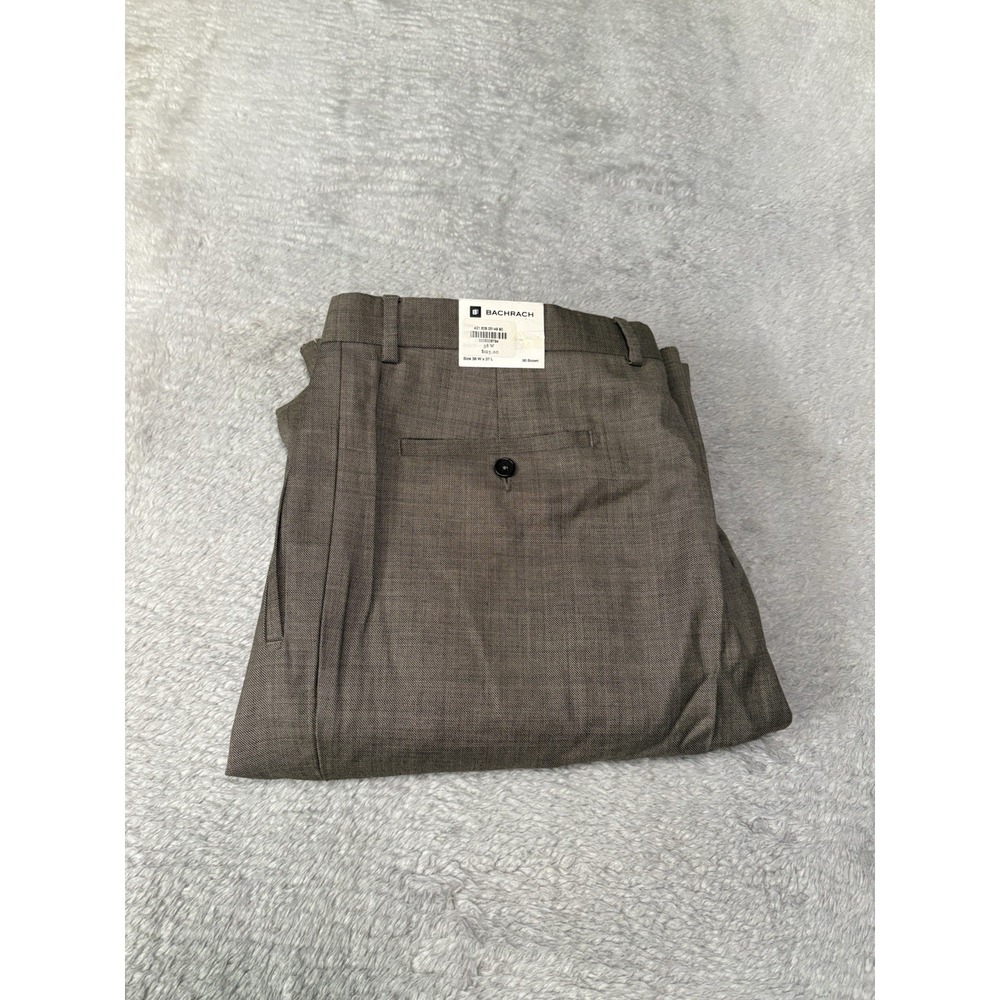 New Bachrach Men's Brown Pleated Dress Pants Size 38 Unhemmed‎ Trousers